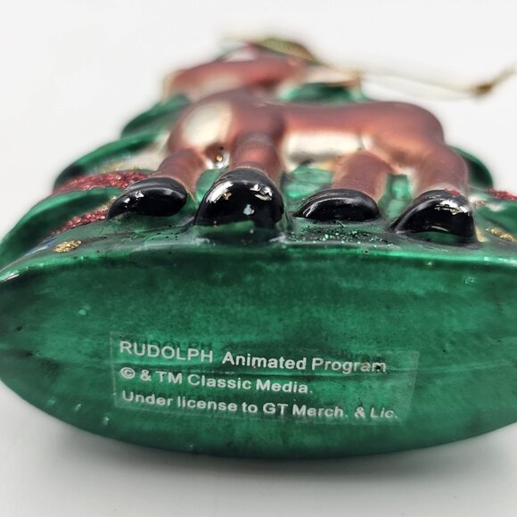 Rudolph The Red Nosed Reindeer Christmas Tree Glass Ornament 1990s 4.75 in VTG - Picture 7 of 8